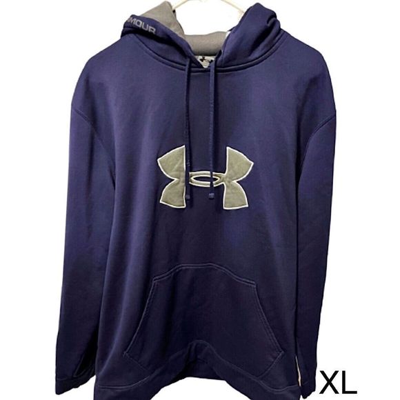 UNDER ARMOUR Men's Navy Blue Hoodie With Grey Chest Logo Sz XL - Picture 1 of 4